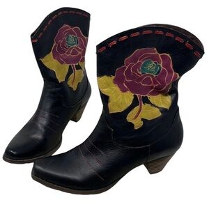 L'Artiste Spring Step Size 38 7.5 8 Dramatic Aster Black Leather Ankle Boots NIB